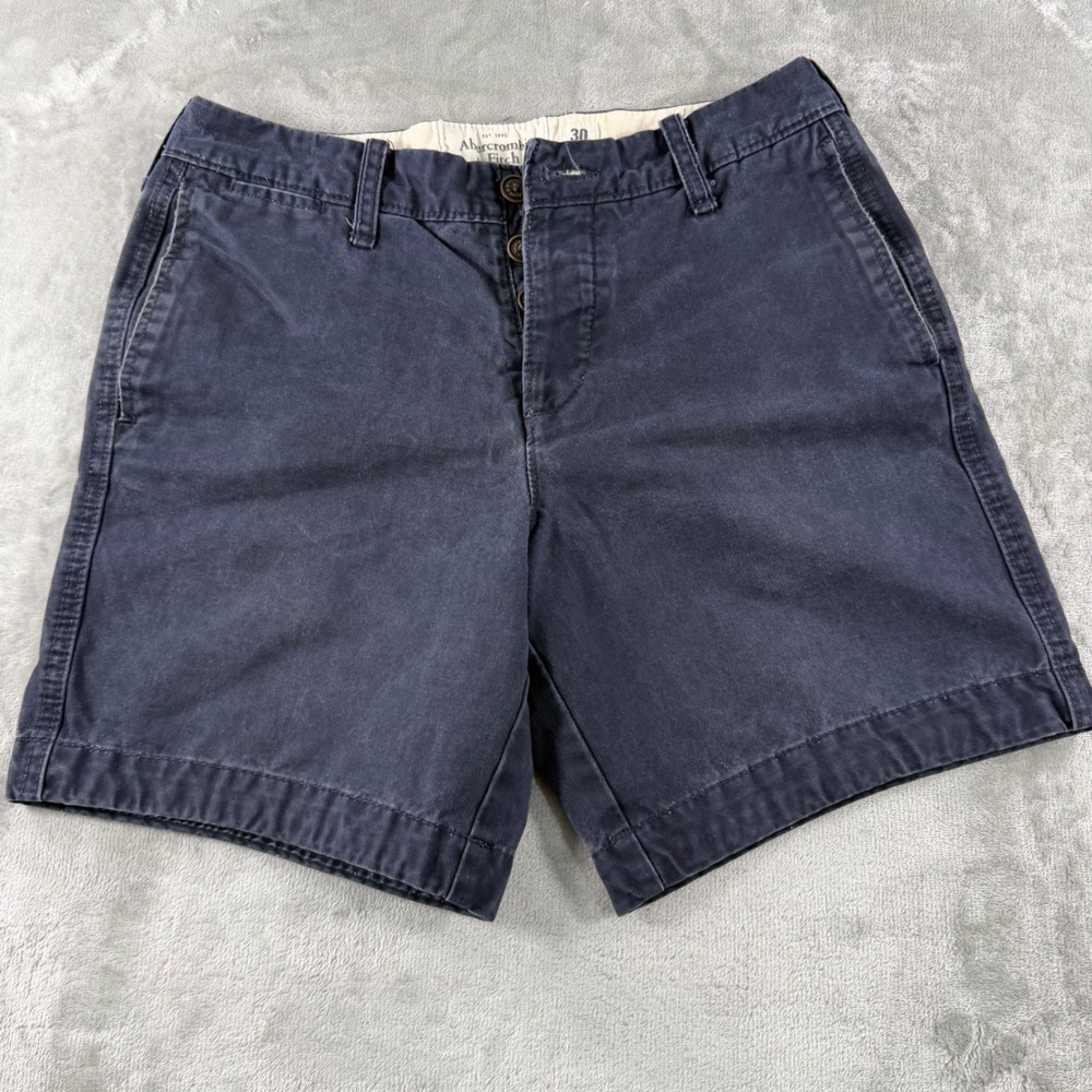 Abercrombie & Fitch Mens Navy Blue Chino Shorts Button Fly Size 30
